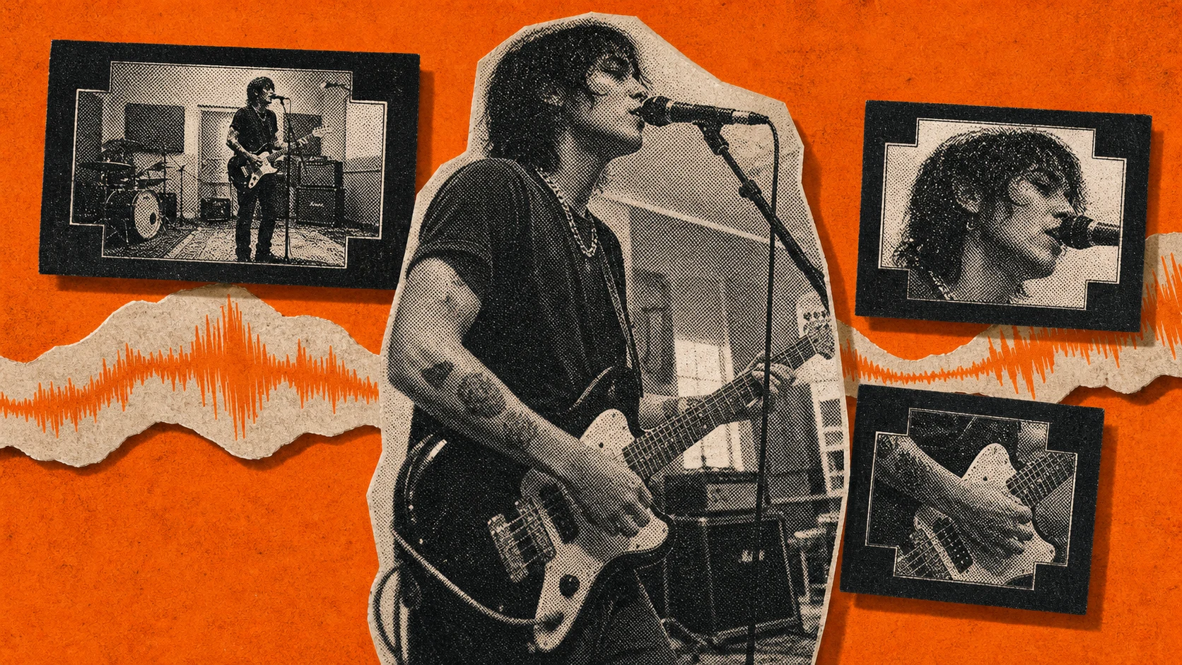 One indie artist performs while three camera frames capture wide, medium, and tight coverage along the same waveform.