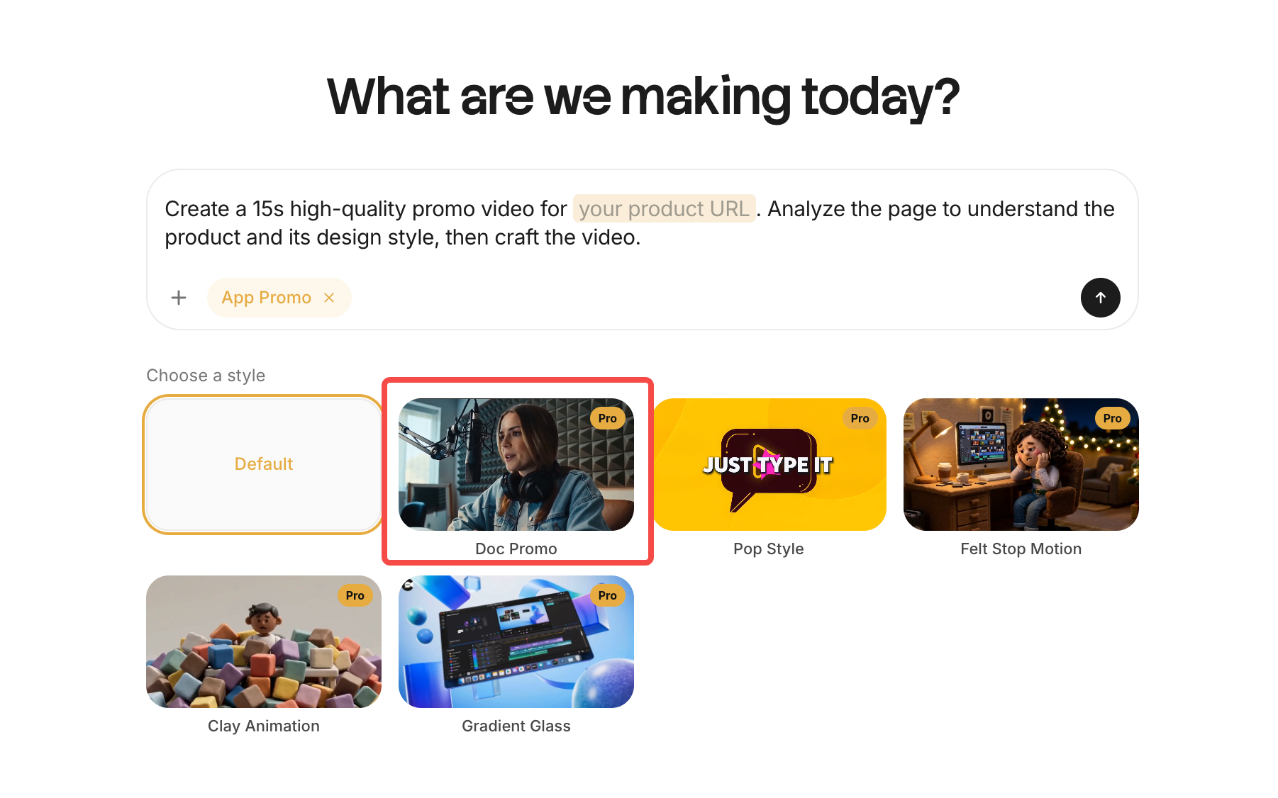 App Promo template selection in the ChatCut editor